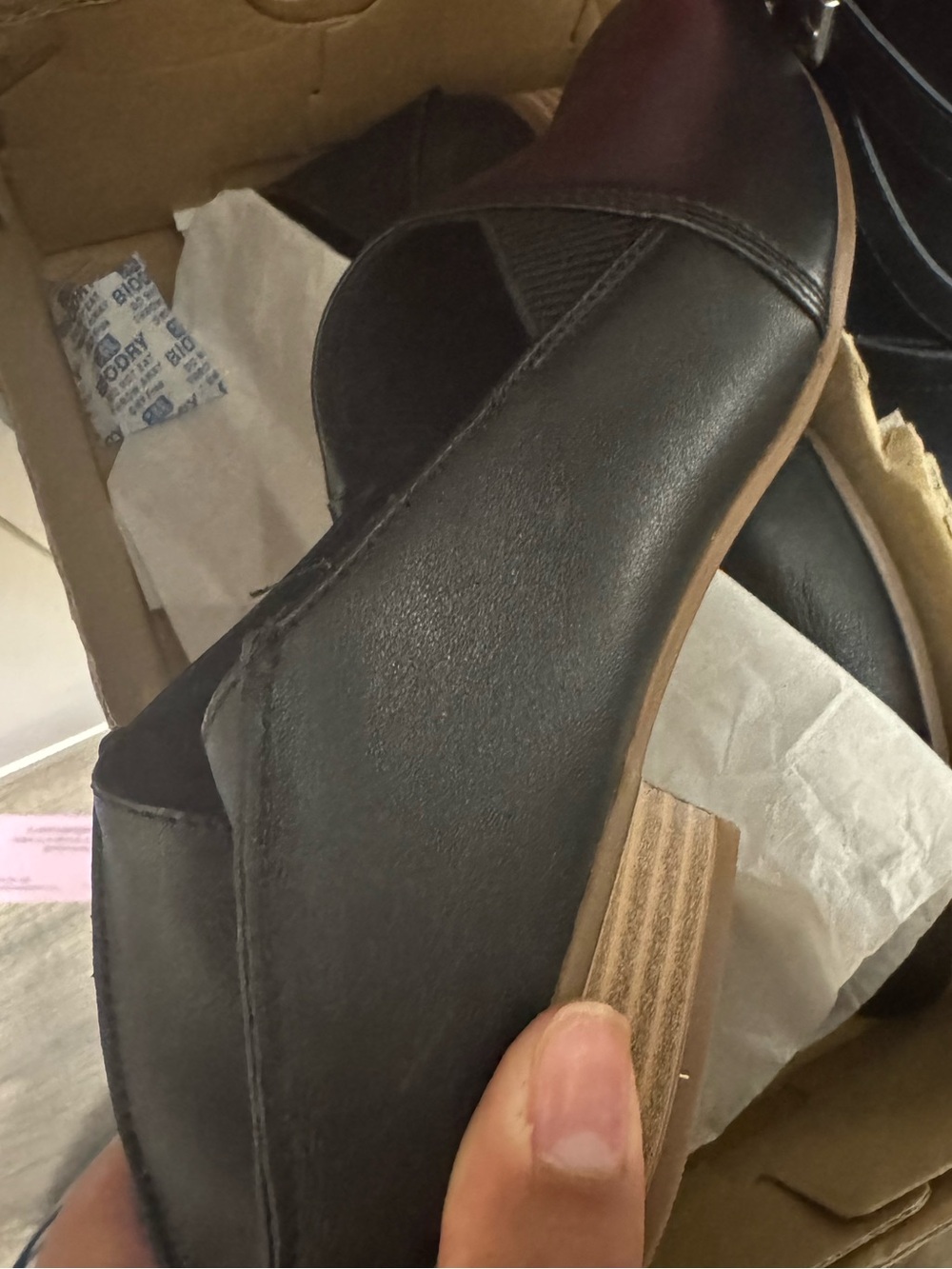 Clarks Black Slip-On Loafers with Low Tan Heel - Picture 2 of 6